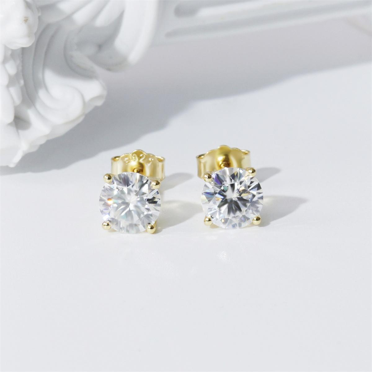 14K gold-plated solitaire four-prong stud earrings featuring lab-grown moissanite and S925 sterling silver Final Day Special: Save a Massive 90% 🔥