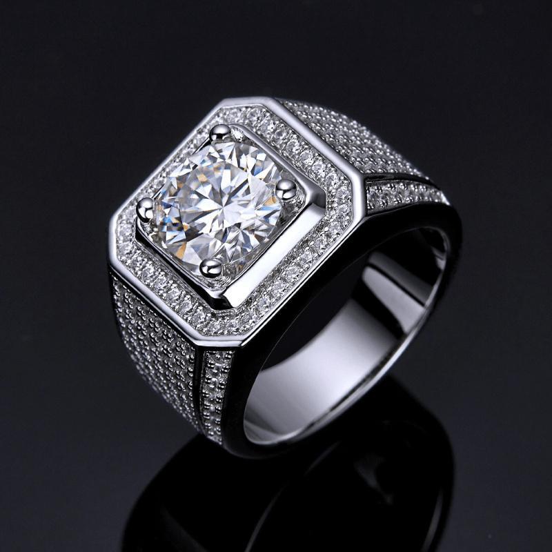 💎Moissanite Rings for Men 18KWhite Gold Plated Men's Ring Lab-CreatedAnniversary Birthday Fathers Day Gift for DadHim