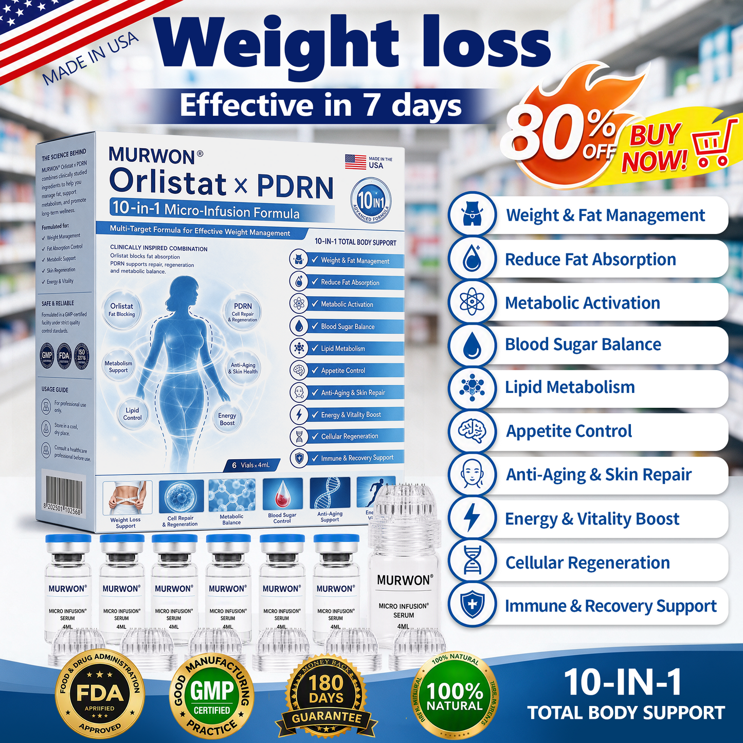 💕Latest 2026 Scientific Research |𝑴𝑼𝑹𝑾𝑶𝑵® Orlistat × PDRN 10-in-1 Micro-Infusion Formula|For weight loss/skin tightening/blood sugar balance|Zero Pain, No Side Effects