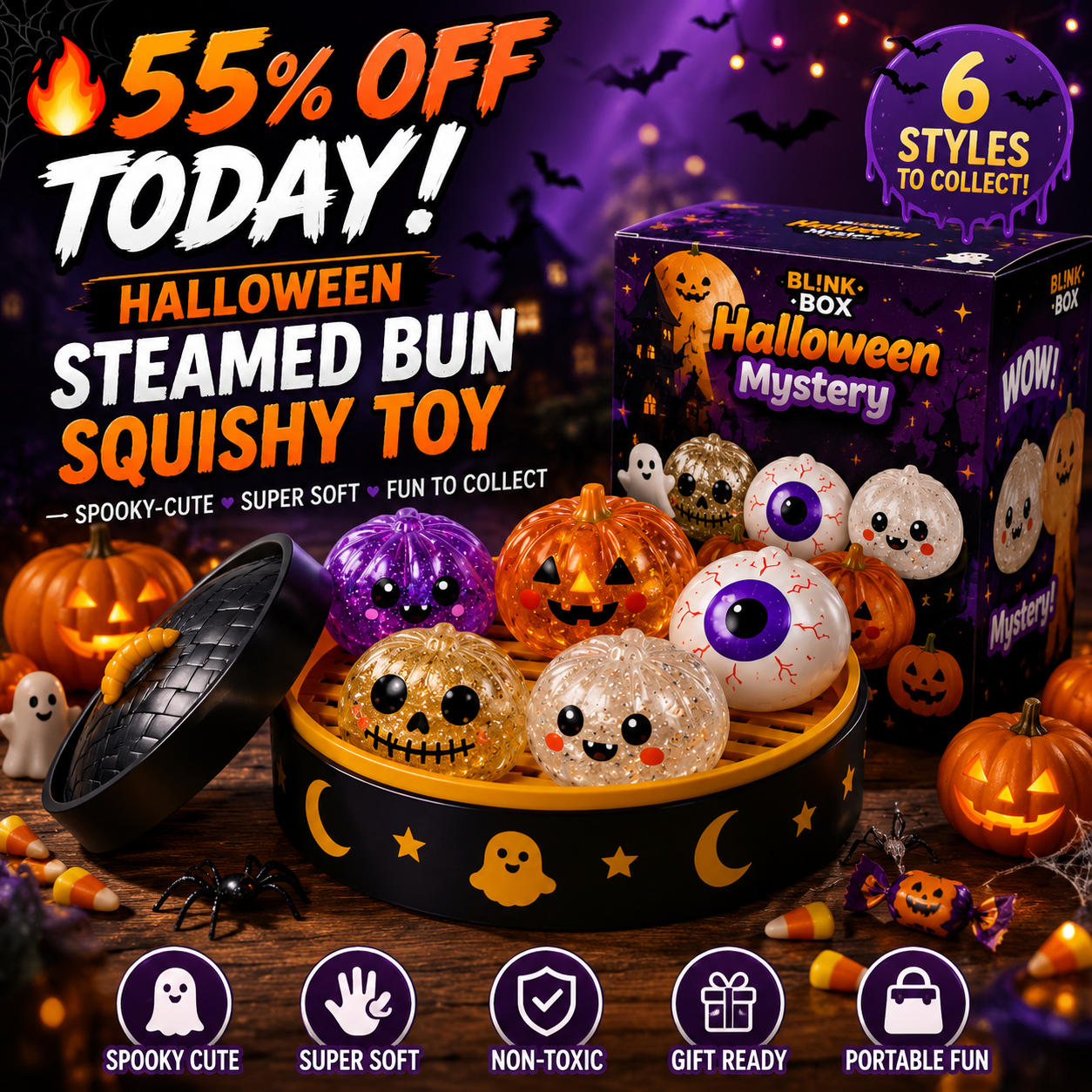 70% OFF TODAY🎃 Halloween   Steamed Bun Squishy Mystery Box Toy