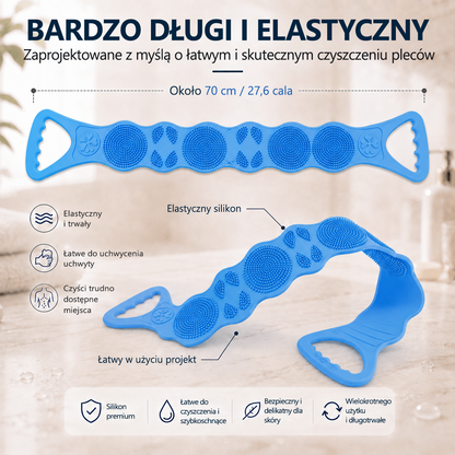 ⭐Vitalisys®🙌 Długa silikonowa szczotka do pleców – łatwo dociera do całych pleców | Dwustronna szczotka złuszczająca pod prysznic z dwoma uchwytami – dla czystości i większego komfortu podczas kąpieli🚿