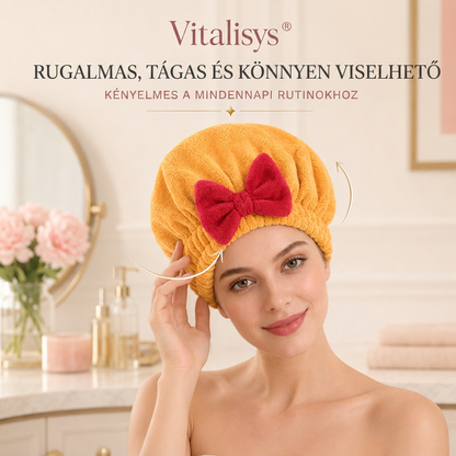 Vitalisys® Gyorsan száradó mikroszálas hajszárító sapka masnival – Nedvességszívó hajtörölköző a mindennapi rutinhoz és utazáshoz 🎀
