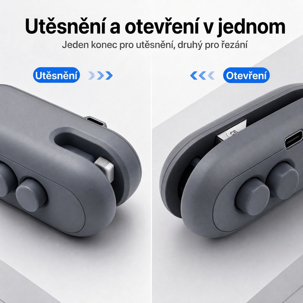 Vitalisys® Hordozható újratölthető tasaklezáró – 2 az 1-ben USB-C mini lezáró és vágó eszköz ✨