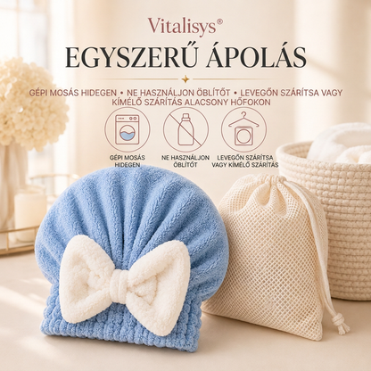 Vitalisys® Gyorsan száradó mikroszálas hajszárító sapka masnival – Nedvességszívó hajtörölköző a mindennapi rutinhoz és utazáshoz 🎀