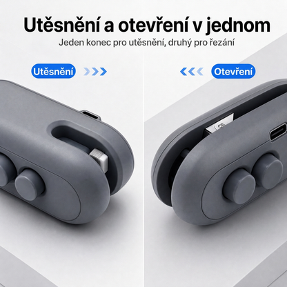 Vitalisys® Hordozható újratölthető tasaklezáró – 2 az 1-ben USB-C mini lezáró és vágó eszköz 💎