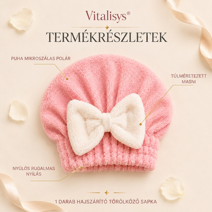 Vitalisys® Gyorsan száradó mikroszálas hajszárító sapka masnival – Nedvességszívó hajtörölköző a mindennapi rutinhoz és utazáshoz 🎀