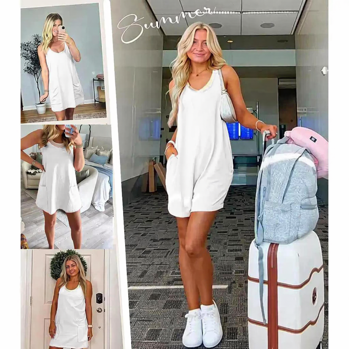 🏖️BULESHOT® | 2026 Women's Summer Sleeveless Mini Dress with Built-in Shorts V Neck Spaghetti Straps Athletic Shorts Tennis Dress with Pockets