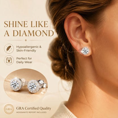 💎 18k Gold-Plated Halo Stud EarringsLab-Created Moissanite Earring S925 SterlingSilver Moissanite Jewelry Perfect BirthdayMother's Day Christmas Gift for Men WomenWedding Set