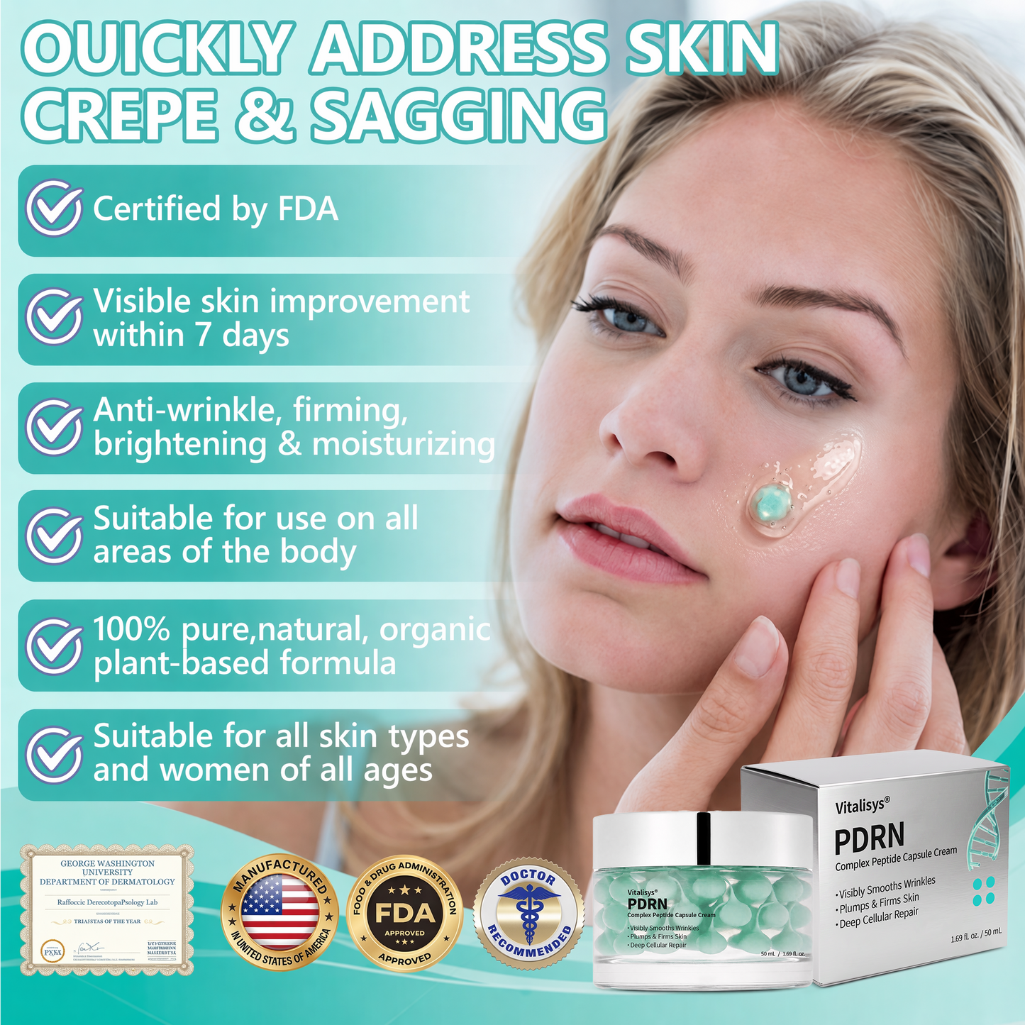 Vitalisys® PDRN Complex Peptide Capsule Cream|Anti aging, firming and lifting muscles Skin care, removal of stretch marks, breast enhancement, removal of chest lines, and skin repair.