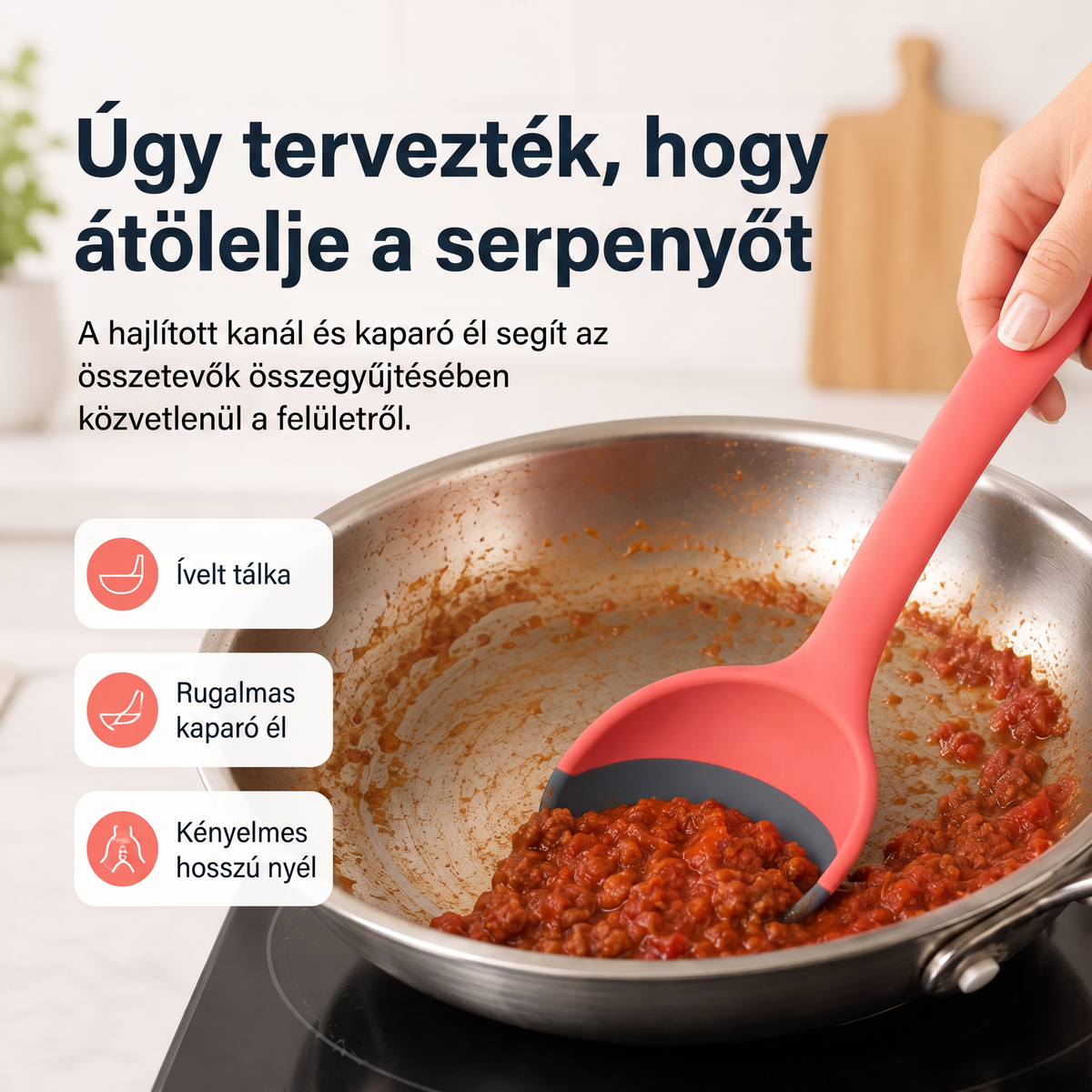 🥄 2 az 1-ben szilikon adagolókanál és spatula – Többcélú főző- és tálalóeszköz ✨