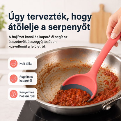 🥄 2 az 1-ben szilikon adagolókanál és spatula – Többcélú főző- és tálalóeszköz ✨