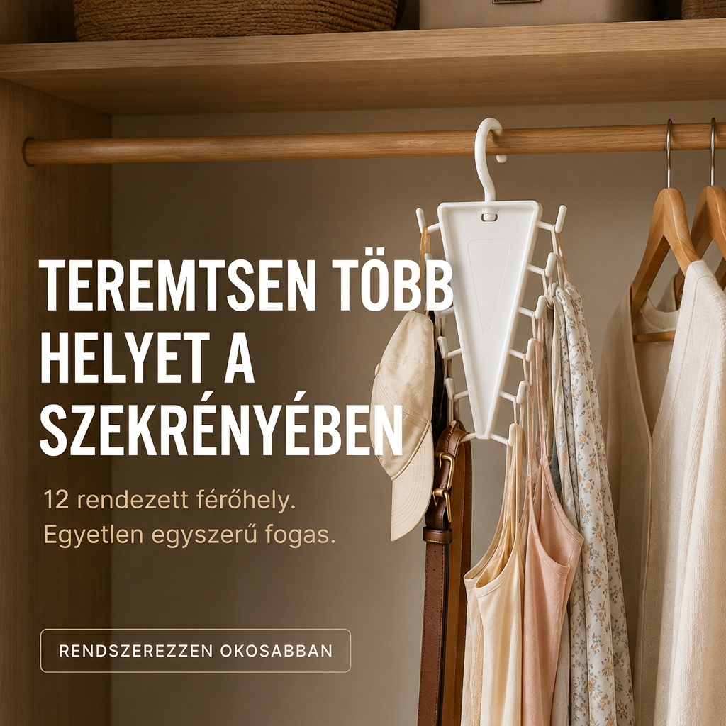 👚 12 kampós forgatható szekrényszervező – Takarítson meg helyet és tartsa rendszerezetten kiegészítőit 💖