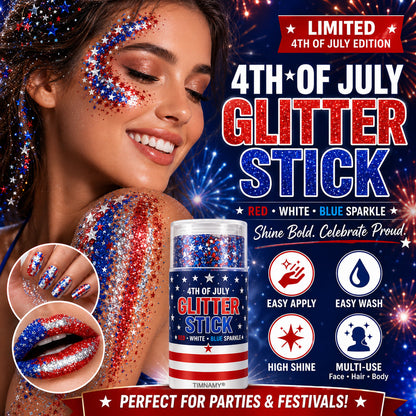 🔥 Last Day: 80% Off 🎈TIMNAMY® No-Glue Patriotic Glitter Stick | Waterproof Long-Lasting Glitter for Face, Hair & Body 🗽