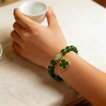 Money Magnet! Lucky Four-Leaf Clover Green Aventurine Bracelet - Manifest Wealth & Prosperity Crystal Charm