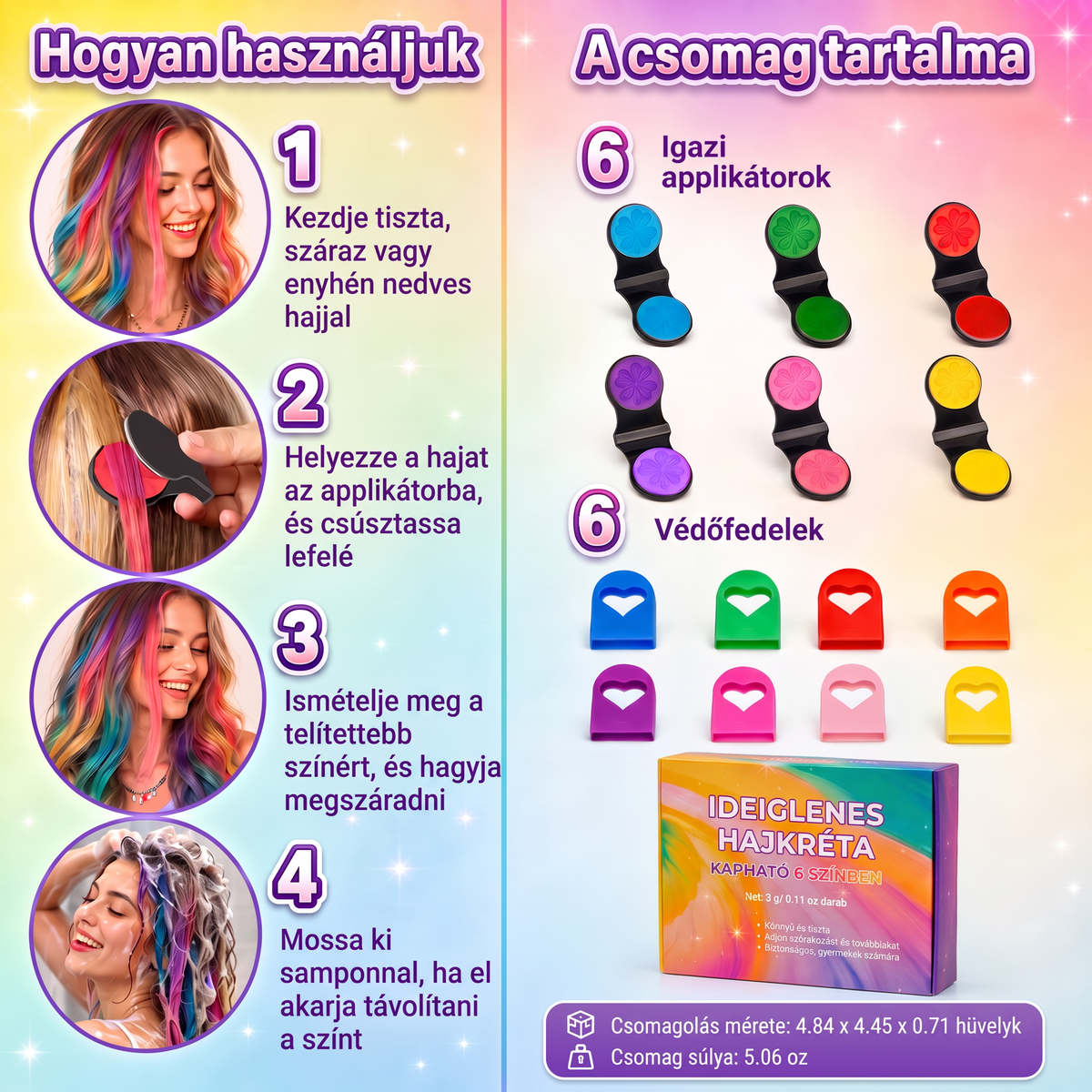 🌟Utolsó nap -50% KEDVEZMÉNY🌈🌈6 színű ideiglenes hajkréta applikátor készlet