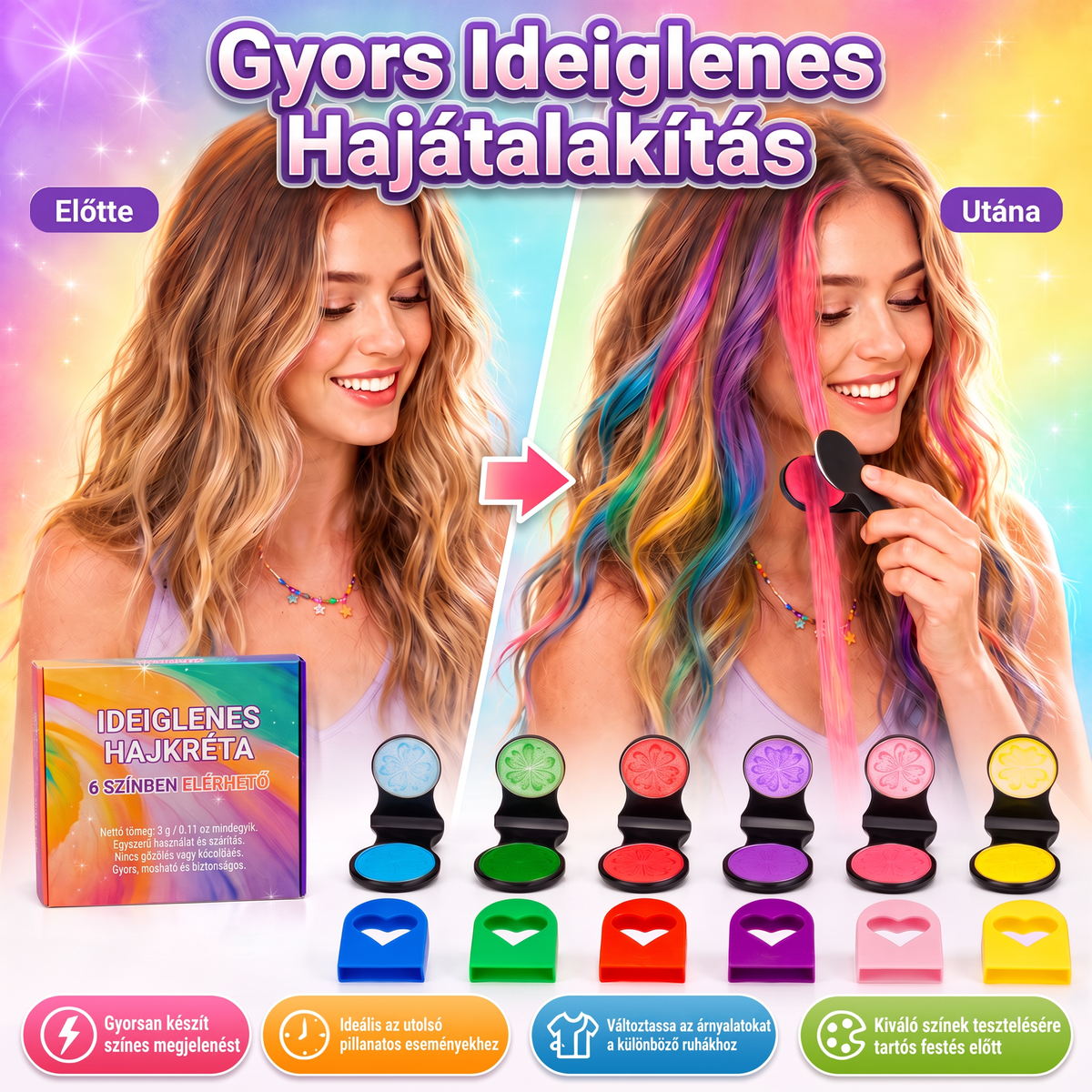 🌟Utolsó nap -50% KEDVEZMÉNY🌈🌈6 színű ideiglenes hajkréta applikátor készlet