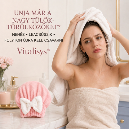 Vitalisys® Gyorsan száradó mikroszálas hajszárító sapka masnival – Nedvességszívó hajtörölköző a mindennapi rutinhoz és utazáshoz 🎀