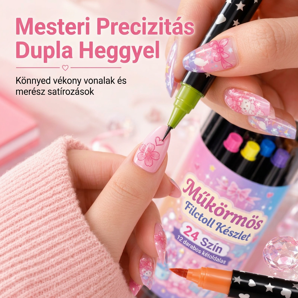 UTOLSÓ NAP · 50% KEDVEZMÉNY 🌈 24 színű kétvégű körömdíszítő toll készlet 💕