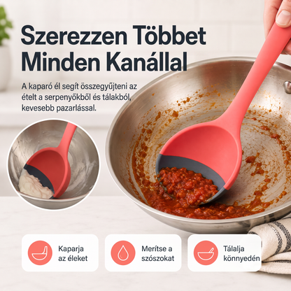 🥄 2 az 1-ben szilikon adagolókanál és spatula – Többcélú főző- és tálalóeszköz ✨