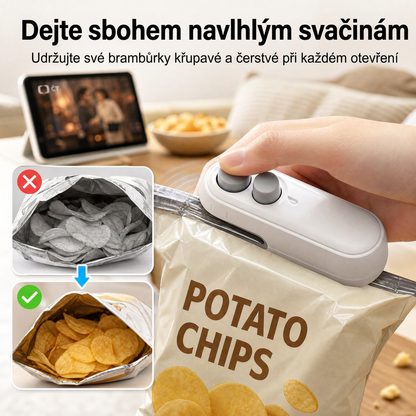 Vitalisys® Hordozható újratölthető tasaklezáró – 2 az 1-ben USB-C mini lezáró és vágó eszköz ✨