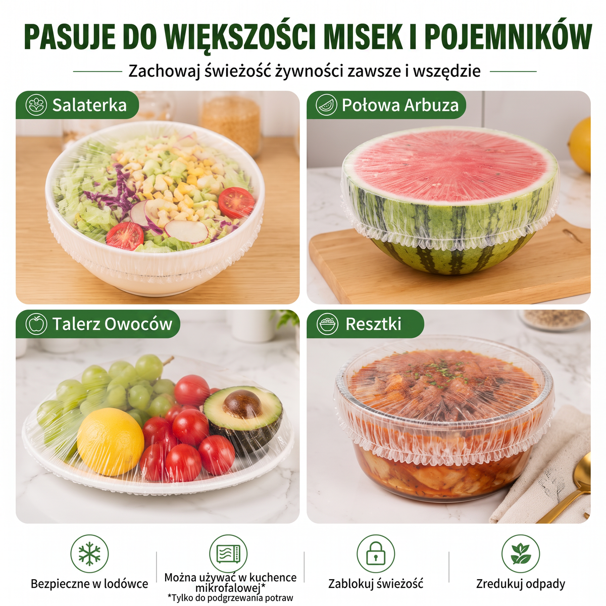 PKNEW® Elastyczne osłonki na żywność do misek i talerzy 👑 – Rozciągliwe pokrowce kuchenne na resztki, owoce, warzywa i do codziennego przechowywania żywności 💎