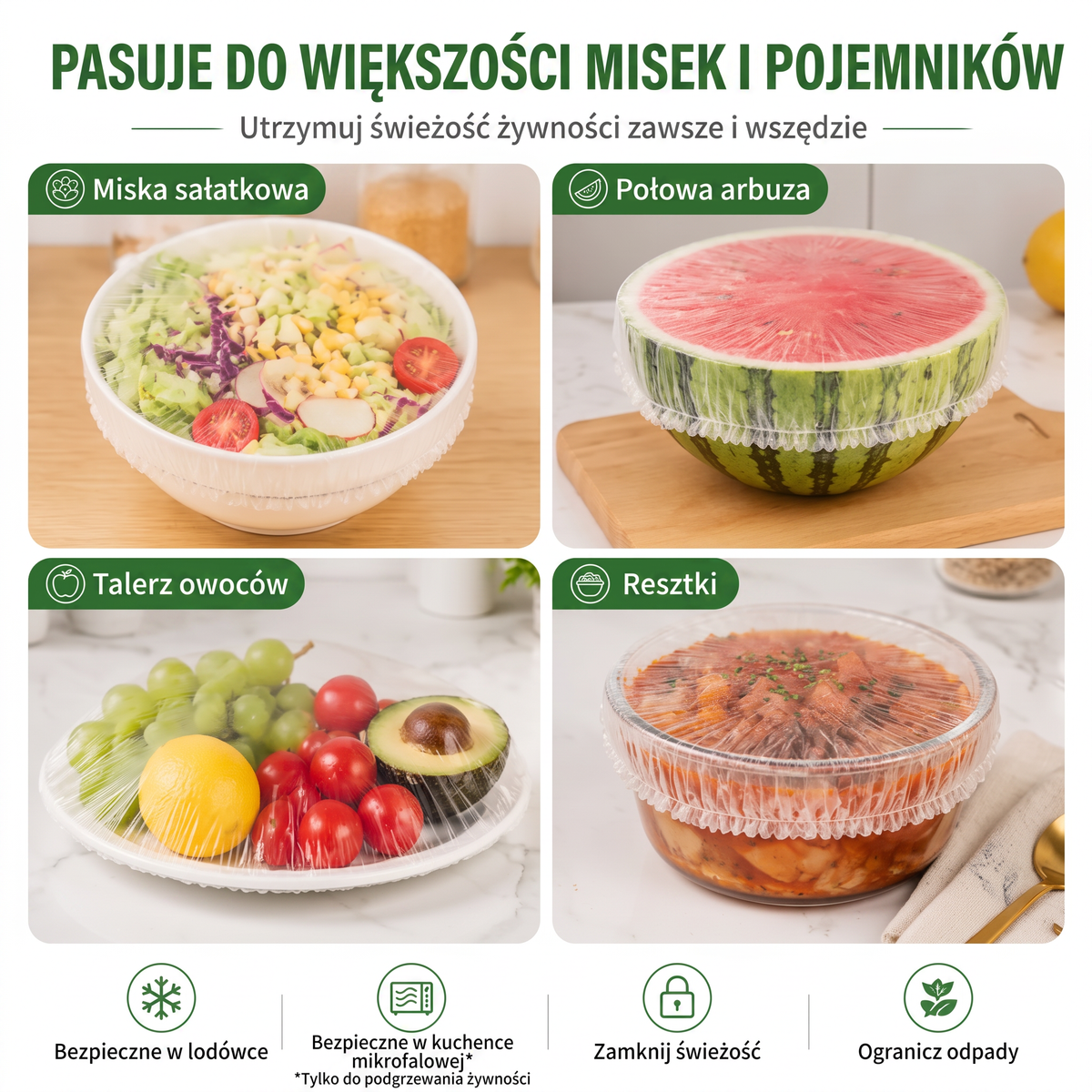 🍲100 szt. jednorazowych elastycznych osłon na miski i talerze, rozciągliwe pokrywki na miski, alternatywa dla folii spożywczej, do przechowywania resztek jedzenia, owoców, warzyw i żywności w kuchni