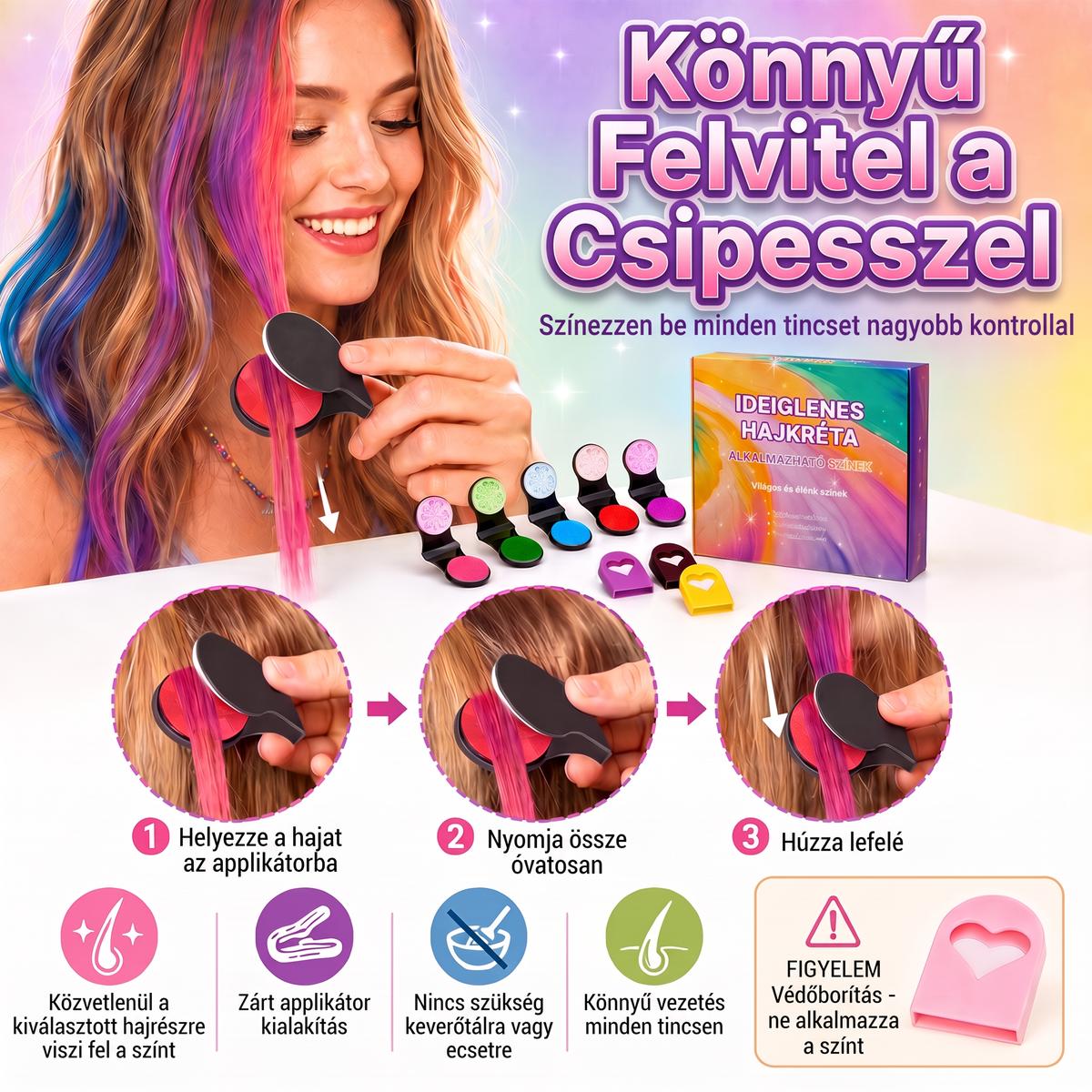 ✨ Utolsó nap -50% KEDVEZMÉNY ✨ - 6 színű ideiglenes hajkréta applikátor készlet 💖