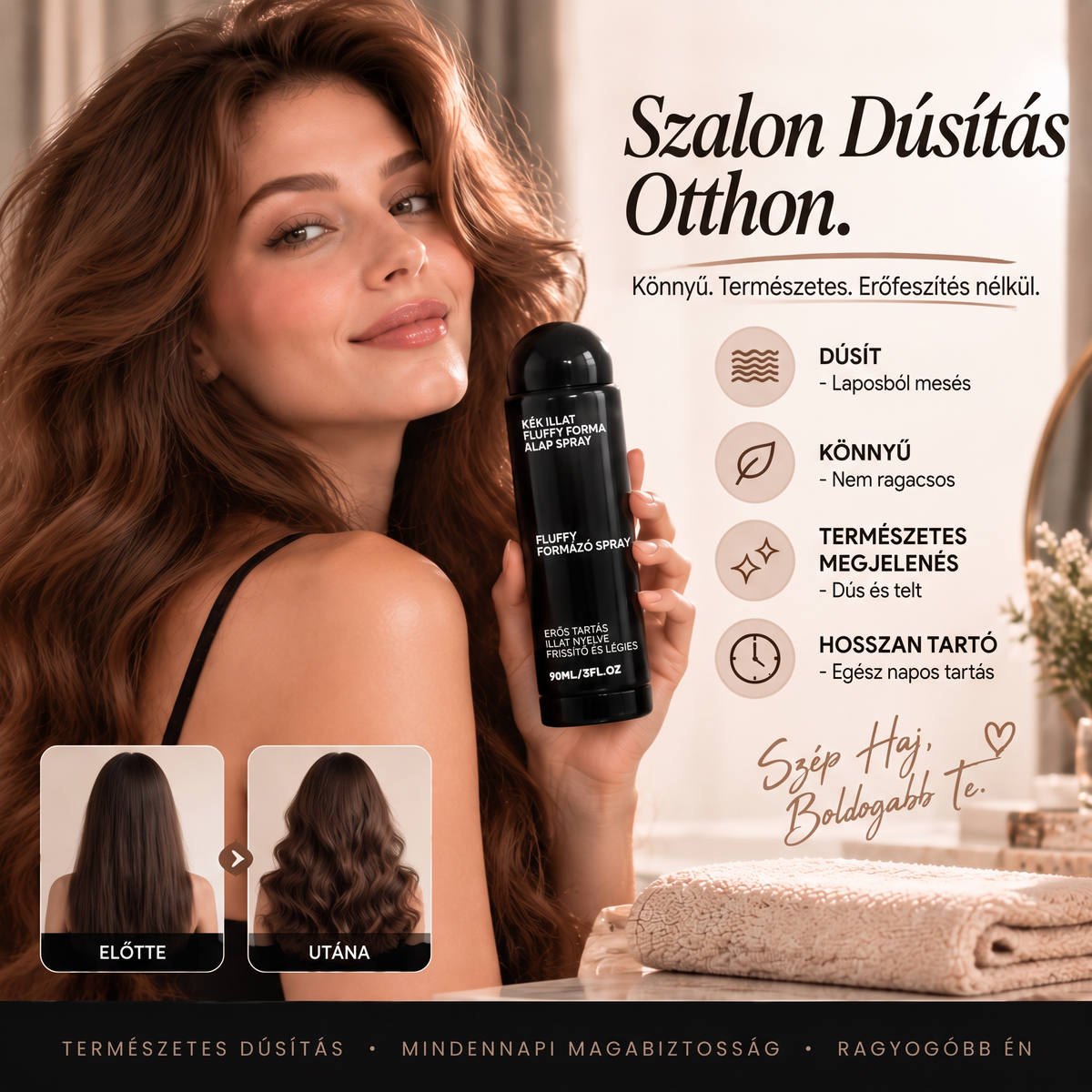 Vitalisys® Fluffy Hair formázó hajspray – Könnyű dúsító köd a hajtövek emeléséhez és a természetes mozgáshoz őszibarack illattal 💖