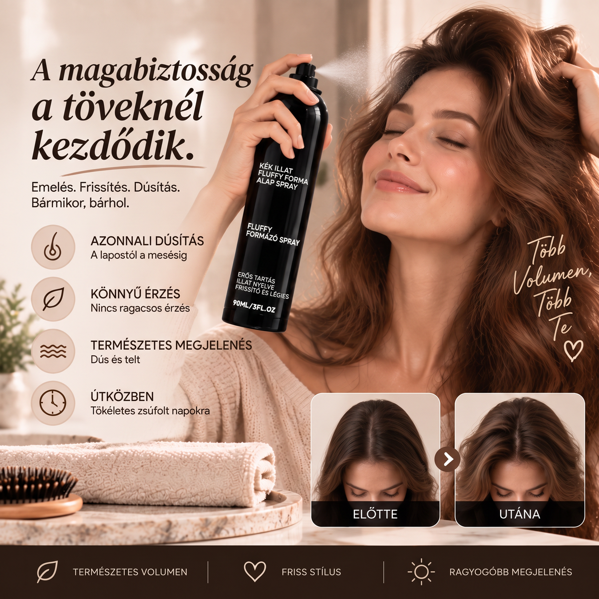 🌈🌈Vitalisys® Fluffy Hair Shaping Spray – Könnyed, dúsító spray a hajtövek megemeléséért és a természetes mozgásért, őszibarack illattal 👸