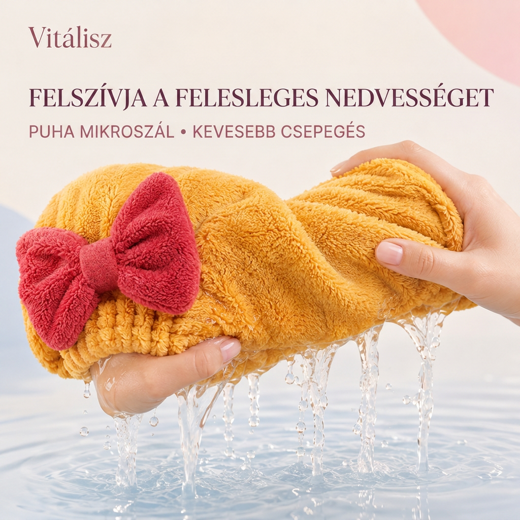 Vitalisys® Gyorsan száradó mikroszálas hajszárító sapka masnival – Nedvességszívó hajtörölköző a mindennapi rutinhoz és utazáshoz 🎀
