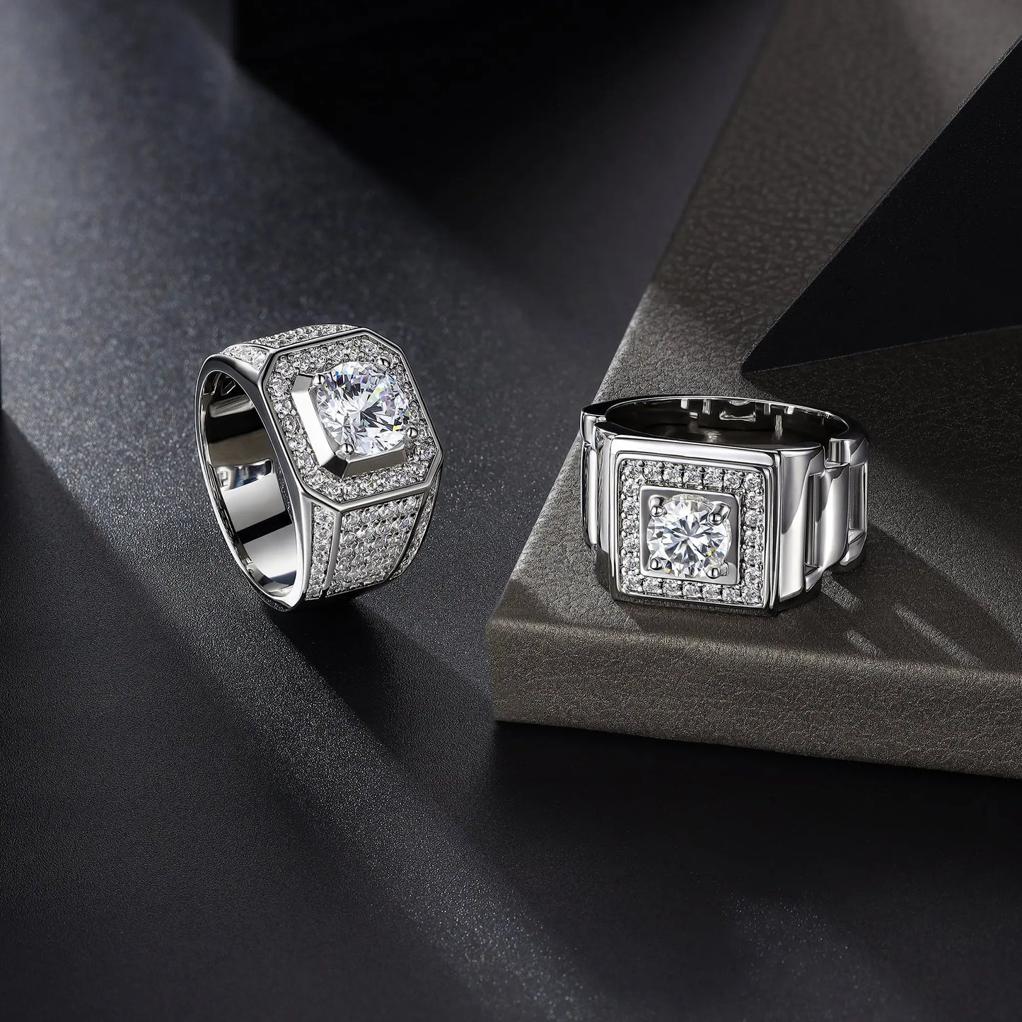 💎Moissanite Rings for Men 18KWhite Gold Plated Men's Ring Lab-CreatedAnniversary Birthday Fathers Day Gift for DadHim