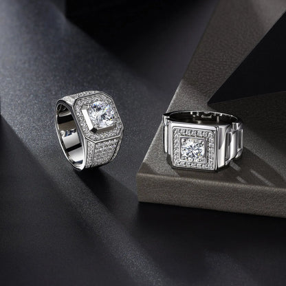💎Moissanite Rings for Men 18KWhite Gold Plated Men's Ring Lab-CreatedAnniversary Birthday Fathers Day Gift for DadHim
