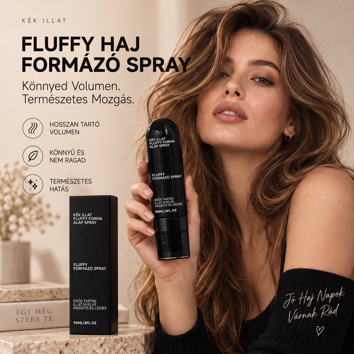 Vitalisys® Fluffy Hair formázó hajspray – Könnyű dúsító köd a hajtövek emeléséhez és a természetes mozgáshoz őszibarack illattal 💎