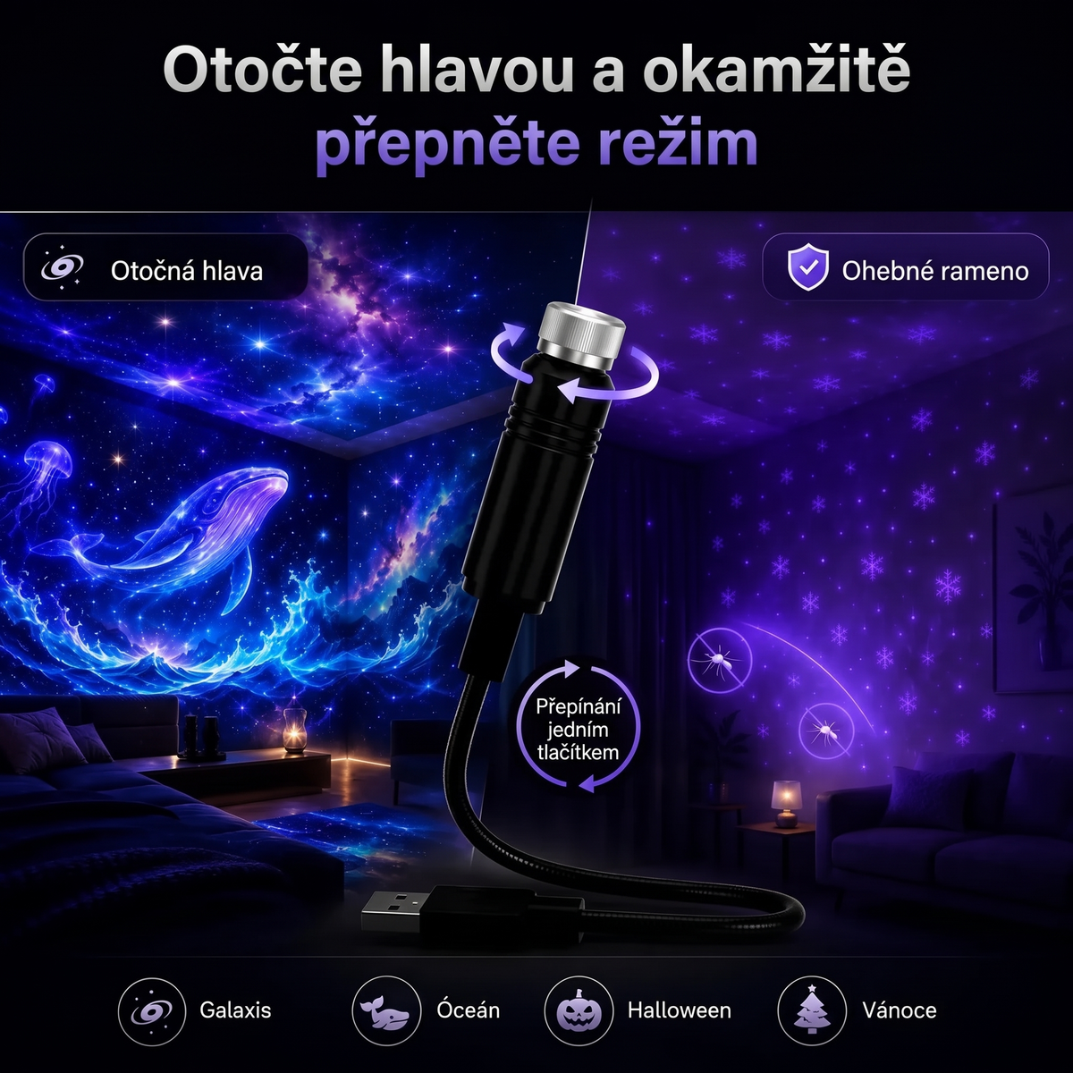 Vitalisys® 5D Chytrý Hvězdný Projektor 🌌 – 30+ dynamických scén a ovládání přes aplikaci 💎