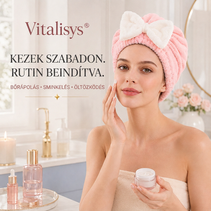 Vitalisys® Gyorsan száradó mikroszálas hajszárító sapka masnival – Nedvességszívó hajtörölköző a mindennapi rutinhoz és utazáshoz 🎀