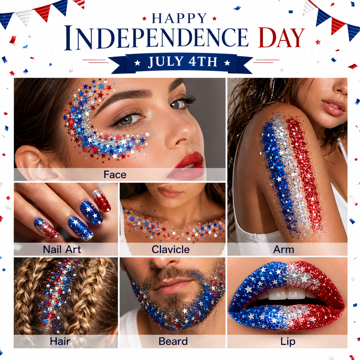 🔥 Last Day: 80% Off 🎈TIMNAMY® No-Glue Patriotic Glitter Stick | Waterproof Long-Lasting Glitter for Face, Hair & Body 🗽