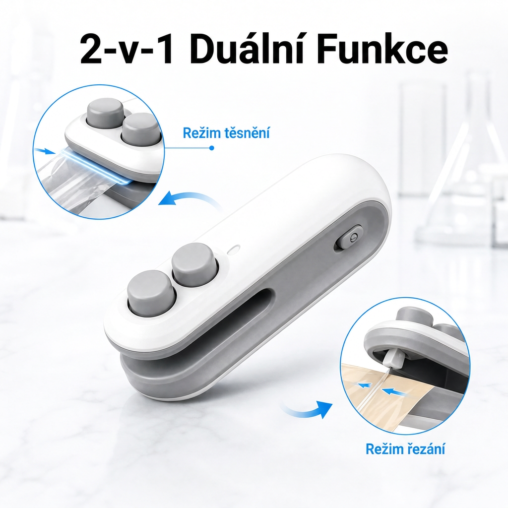 Vitalisys® Hordozható újratölthető tasaklezáró – 2 az 1-ben USB-C mini lezáró és vágó eszköz ✨