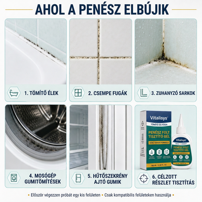 Vitalisys® Mély penészfolt-tisztító gél 👑 – Sűrű, tapadó formula fugákhoz, tömítésekhez és nedves sarkokhoz 💖