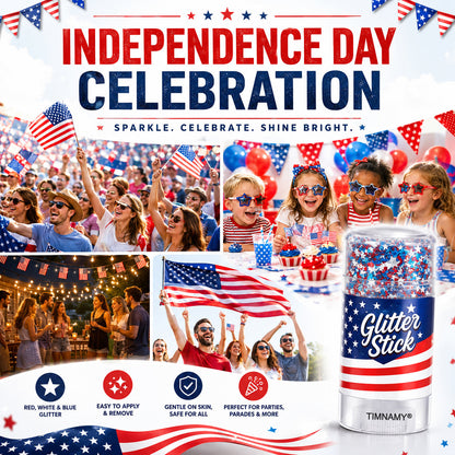 🔥 Last Day: 80% Off 🎈TIMNAMY® No-Glue Patriotic Glitter Stick | Waterproof Long-Lasting Glitter for Face, Hair & Body 🗽