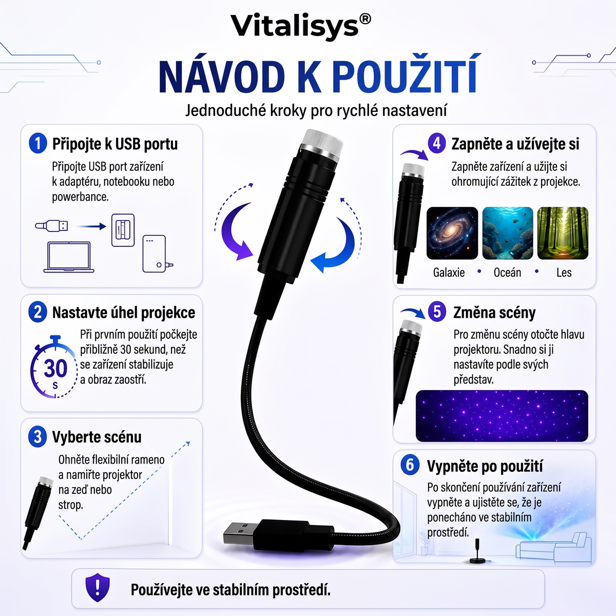 Vitalisys® 5D Chytrý Hvězdný Projektor 🌌 – 30+ dynamických scén a ovládání přes aplikaci 💖