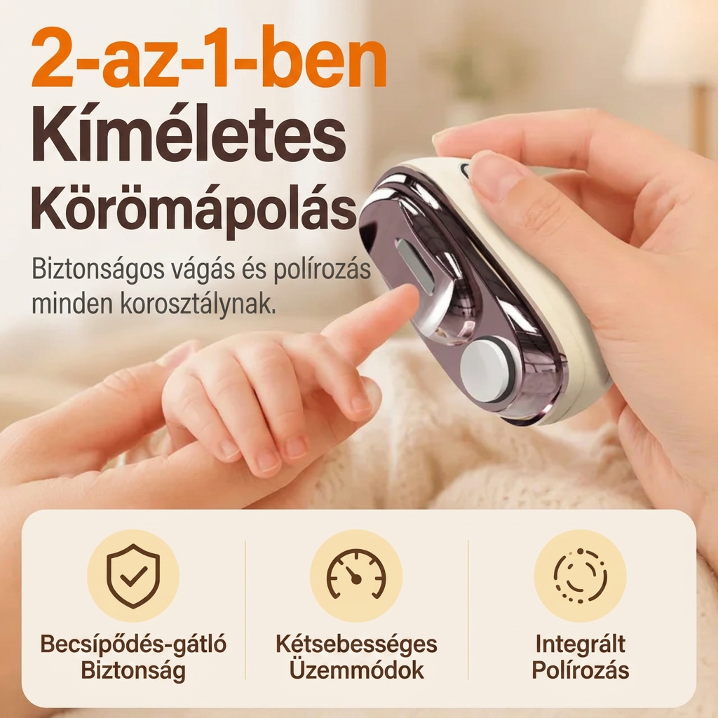 💎💎Időkorlátos Ajánlat⏰2 az 1-ben Intelligens Elektromos Körömvágó és -Polírozó Minden Korosztály Számára 👨‍👩‍👧‍👦 – Penge-, Vér- és Stresszmentes Körmös Ápolás! 💅