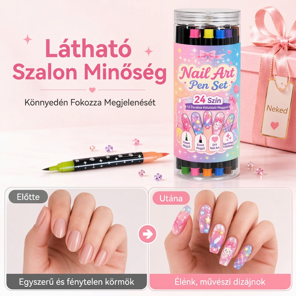 UTOLSÓ NAP · 50% KEDVEZMÉNY 🌈 24 színű kétvégű körömdíszítő toll készlet 💕