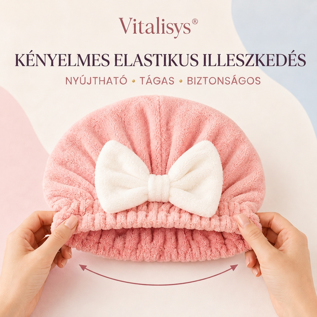 Vitalisys® Gyorsan száradó mikroszálas hajszárító sapka masnival – Nedvességszívó hajtörölköző a mindennapi rutinhoz és utazáshoz 🎀