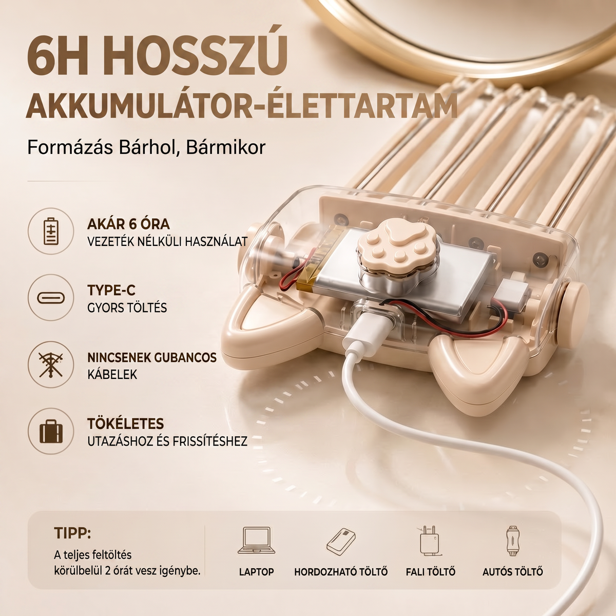👑👑 Több mint 48 ezer eladott darab 💇 Vezeték nélküli, fűthető hajcsat a hajtő megemelésére, hordozható hajformázó eszköz utazáshoz, vékony és lapos szálú hajra