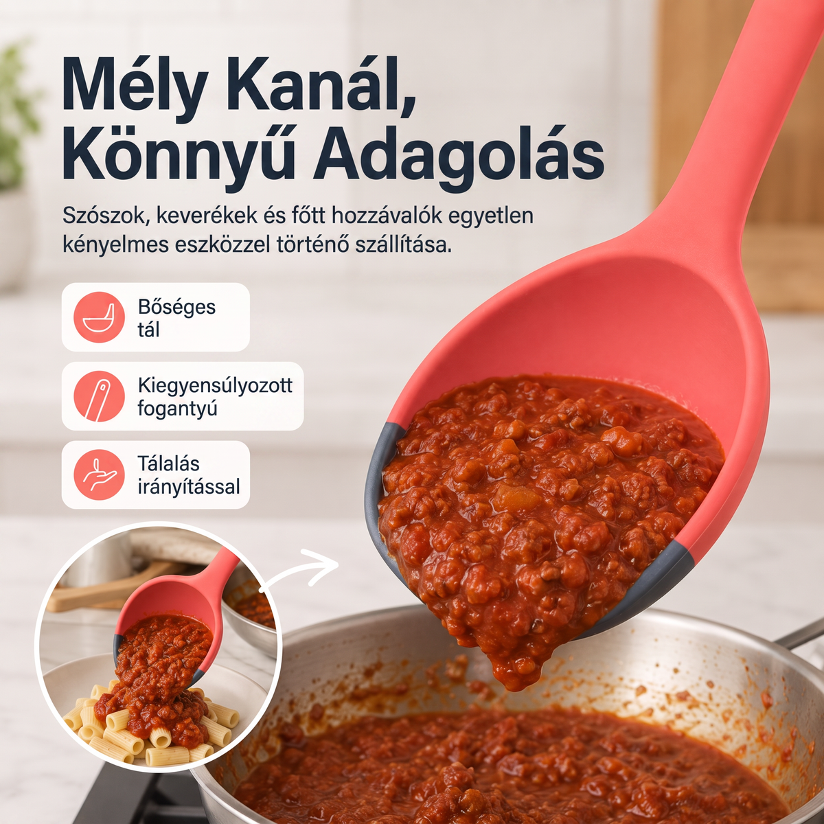 🥄 2 az 1-ben szilikon adagolókanál és spatula – Többcélú főző- és tálalóeszköz ✨