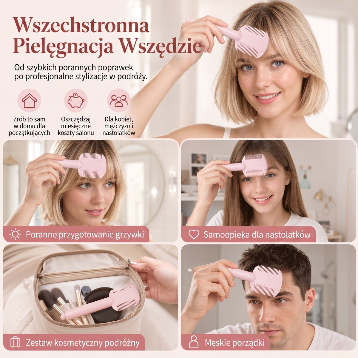 🔥🔥Zapomnij o wizytach u fryzjera ✂️ 4-stopniowy grzebień do strzyżenia i cieniowania włosów – łatwa grzywka, modelowanie i pielęgnacja w domu 👸