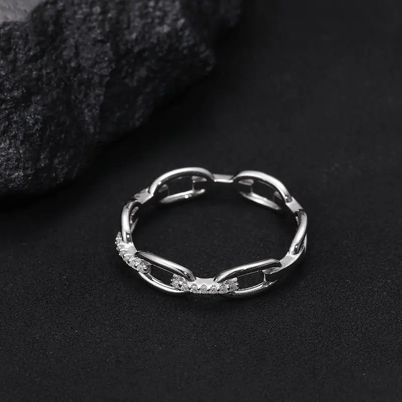 14K Gold Plated Moissanite Waterproof Unisex Chained Ring Silver-PlatedJewelry Perfect Birthday Engagement WeddingAnniversary Gift for Men Women💍🔥