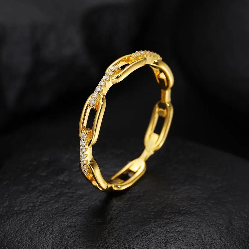 14K Gold Plated Moissanite Waterproof Unisex Chained Ring Silver-PlatedJewelry Perfect Birthday Engagement WeddingAnniversary Gift for Men Women💍🔥