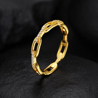 14K Gold Plated Moissanite Waterproof Unisex Chained Ring Silver-PlatedJewelry Perfect Birthday Engagement WeddingAnniversary Gift for Men Women💍🔥