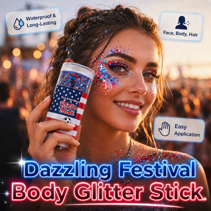 🔥 Last Day: 80% Off 🎈TIMNAMY® No-Glue Patriotic Glitter Stick | Waterproof Long-Lasting Glitter for Face, Hair & Body 🗽